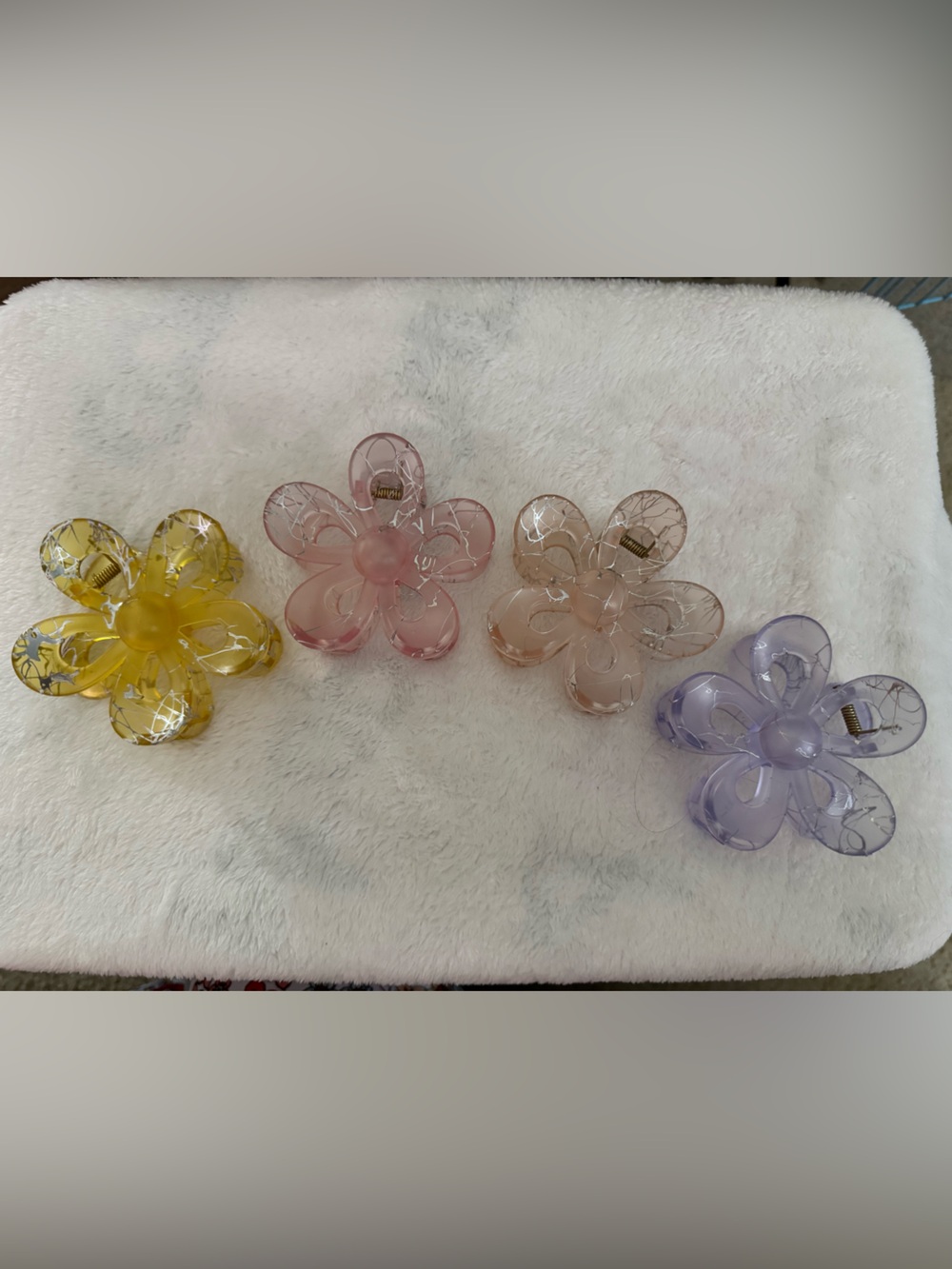 Set of 4 Floral Acrylic Hair Claw Clips — Yellow, Pink, Peach, Lavender